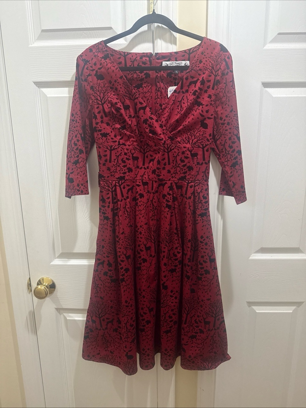 Hell Bunny Vixen S 40s Retro Red Black Velvey Rockabilly PinUp Dress